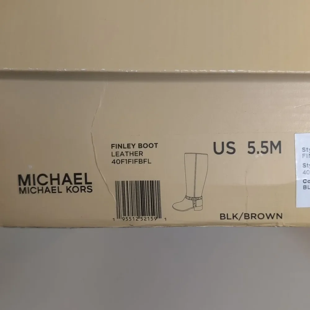 Michael Kors 5.5 Finley Leather Boot In Black/Brown, NEW In Box